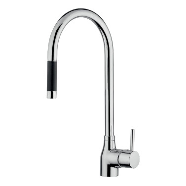 Digit miscelatore monocomando per lavello con bocca girevole e con doccetta estraibile