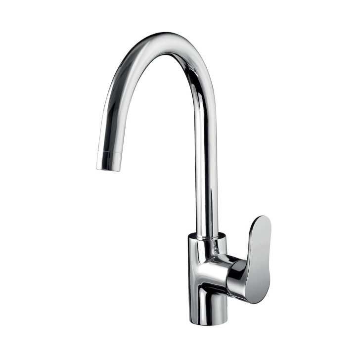 Italo miscelatore monocomando per lavabo-lavello con bocca girevole, Con scarico click-clack e tappo a copertura totale