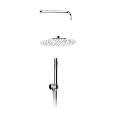 Kit doccia digit, Composto da braccio doccia orizzontale, Soffione doccia tondo, Supporto fisso con flessibile e doccetta