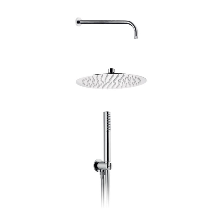 Kit doccia digit, Composto da braccio doccia orizzontale, Soffione doccia tondo, Supporto fisso con flessibile e doccetta