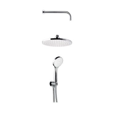 Kit doccia italo, Composto da braccio doccia orizzontale, Soffione doccia tondo, Supporto fisso con flessibile e doccetta