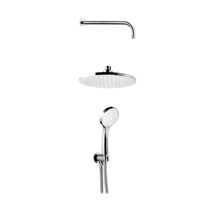 Kit doccia italo, Composto da braccio doccia orizzontale, Soffione doccia tondo, Supporto fisso con flessibile e doccetta