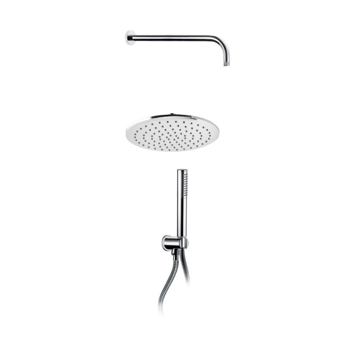 Kit doccia mimo, Composto da braccio doccia orizzontale, Soffione doccia tondo, Supporto fisso con flessibile e doccetta