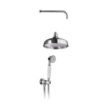 Kit doccia retrò, Composto da braccio doccia orizzontale, Soffione doccia tondo, Supporto fisso con flessibile e doccetta
