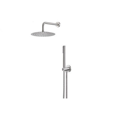 Wellness Steel kit doccia tondo completo di presa acqua con supporto