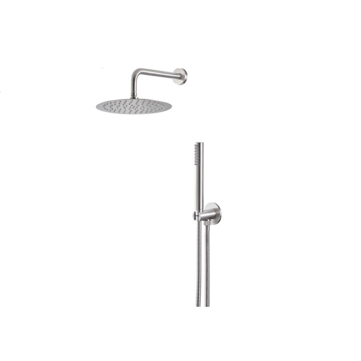 Wellness Steel kit doccia tondo completo di presa acqua con supporto