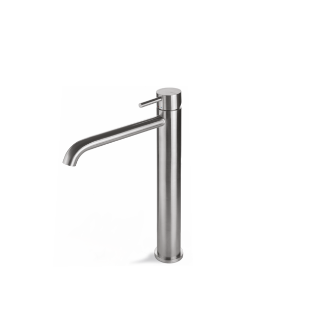 Tiber Steel miscelatore monocomando versione alta per lavabo da appoggio, Senza scarico
